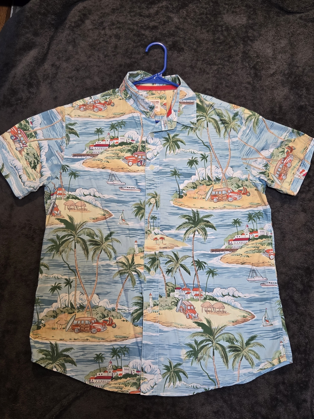 Mossimo Supply Co. Light Blue Island Print Short-Sleeve Button-Up Shirt